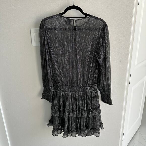 Misa Los Angeles Black Metallic Long Sleeve Tiered Mini Dress Size Small - Picture 5 of 7